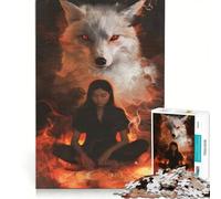 Puzzle de 1000 pièces pour Adolescents représentant Une Femme Assise avec Un Loup Décoration Murale Jouet idéal pour s'amuser en Famille Cadeau d'anniversaire ou de Voyage 50x75cm