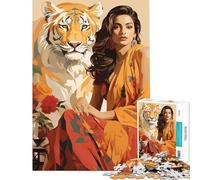 Puzzle de 1000 pièces pour Adolescents représentant Une Femme Indienne avec Un Tigre pour Un Jeu éducatif et Stimulant Un Jouet Relaxant et Anti-Stress Une œuvre d'art à Offrir (Taille 38x52cm)
