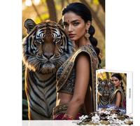 Puzzle de 1000 pièces pour Adolescents,représentant Une Femme Indienne et Un Tigre du Bengale Jeu de Construction Facile, pour Un Anniversaire ou Un Jeu en Famille Pièces de Formes
