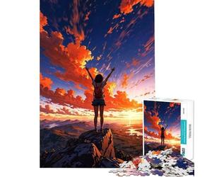 Puzzle de 1000 pièces pour Adolescents représentant Une Fille au Sommet d'une Montagne au Coucher du Soleil idéal pour Un Anniversaire ou Noël Jeu de Manipulation Difficile et Stimulant à partir