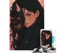 Puzzle de 1000 pièces pour Adolescents représentant Une Fille avec Un Masque d'oni Jeu d'art numérique éducatif et Casse-tête décoration Murale pour Un Père Noël Secret (38x26cm)