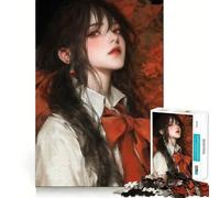 Puzzle de 1000 pièces pour Adolescents,représentant Une Fille d'anime avec Un nœud Rouge Jeu de réflexion Amusant et Relaxant,idéal pour se détendre et Passer Un Bon Moment à Noël (38x26cm)