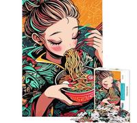 Puzzle de 1000 pièces pour Adolescents représentant Une Fille d'anime Mangeant des Ramen Jeu de Construction pour Adultes Jeu d'analyse et de logique Stimulant Cadeau (Taille 50x75cm)