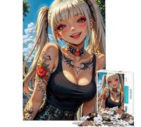 Puzzle de 1000 pièces pour Adolescents représentant Une Fille d'anime tatouée Jeu Familial Amusant et Humoristique idéal comme Cadeau d'anniversaire (Taille 38x52cm)