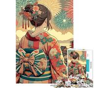 Puzzle de 1000 pièces pour Adolescents représentant Une Fille en Kimono d'anime regardant Un feu d'artifice Jeu de Puzzle pour Adultes Relaxant Amusant et Humoristique idéal pour Un Anniversaire