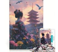 Puzzle de 1000 pièces pour Adolescents, représentant Une Geisha au Coucher du Soleil dans Un Temple Décoration Murale, Jouet idéal pour s'amuser en Famille, Cadeau d'anniversaire ou de Voyage 38x26cm