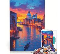 Puzzle de 1000 pièces pour Adolescents représentant Une gondole au Coucher du Soleil à Venise Jouet éducatif décoration Murale avec Poster et fiche d'informations Assortis 38x26cm
