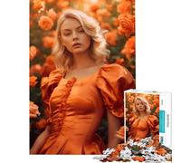 Puzzle de 1000 pièces pour Adolescents représentant Une Jeune Fille Blonde entourée de Roses Orange Jeu éducatif et Stimulant idéal pour se détendre et Faire Plaisir Cadeau Parfait pour Les Femmes