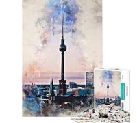 Puzzle de 1000 pièces pour Adolescents représentant Une Tour de télévision à l'aquarelle Jeu Amusant et Difficile idéal pour Un Anniversaire ou Noël (38x52cm)