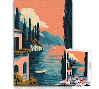 Puzzle de 1000 pièces pour Adolescents, représentant Une Villa Italienne au Bord d'un lacArt minimalisteJeu Pratique d'analyse et de logiqueCadeau idéal pour Un anniversaireDimensions 50x75cm.