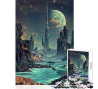 Puzzle de 1000 pièces pour Adolescents représentant Une Ville futuriste sur Une planète Extraterrestre Jeu éducatif pour Un Anniversaire Comprend Une Affiche et Une fiche de