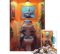 Puzzle de 1000 pièces pour Adolescents Requin lisant Le Journal aux Toilettes Un défi à relever pour s'amuser en Famille Un Jouet Anti-Stress pour Les 14 Ans et Plus (38x52cm)