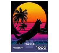 Puzzle De 1000 Pièces pour Adolescents Retro Cat Synthwave Puzzle pour Adultes Jeux Relaxants Découpe De Précision Difficile Et Stimulant 52x38cm/1000pcs