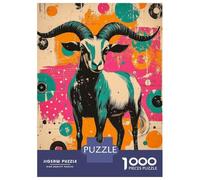 Puzzle De 1000 Pièces pour Adolescents Retro Goat Illustration Goat - Rustic Pop Art Charm Puzzles pour Adultes - Jeu Manuel - Décoration Intérieure - Cadeaux Uniques pour Anniversaire Et Noël 70x50c