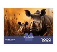 Puzzle De 1000 Pièces pour Adolescents Rhino Family in Africa Puzzle pour Adolescents Analyse Et Logique Difficile Et Stimulant, Idéal comme Cadeau 52x38cm/1000pcs