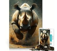 Puzzle de 1000 pièces pour Adolescents Rhinocéros en Charge Jeu d'adresse Activité cérébrale Intelligente Temps de détente Activité d'anniversaire (38x26cm)