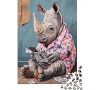 Puzzle De 1000 Pièces pour Adolescents Rhinoceros Reading Newspaper Puzzles pour Adolescents - Défi Difficile - Chaque Pièce Est Unique - Jouets Éducatifs 52x38cm/1000pcs