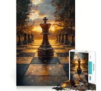 Puzzle de 1000 pièces pour Adolescents Roi d'échecs au Coucher du Soleil,graphismes épurés,Casse-tête logique,Jeu de Loisirs,Cadeau d'anniversaire (38x26cm)