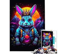 Puzzle de 1000 pièces pour Adolescents Roi Lapin Néon activités Amusantes à la Maison décoration Jouet Anti-Stress pour Les 14 Ans et Plus (38x26cm)