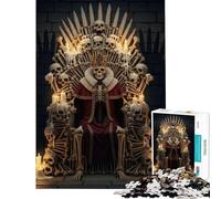 Puzzle de 1000 pièces pour Adolescents Roi Squelette sur trône d'os défi intellectuel Jouet addictif Jeu éducatif améliore la mémoire Cadeau d'anniversaire (Dimensions 38x52cm)