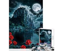 Puzzle de 1000 pièces pour Adolescents Rose Rouge dans Une Falaise la Nuit, décoration intérieure, Jouet, Cadeau d'anniversaire, Jeu de réflexion, liste de souhaits avec Le Père Noël (38x26cm)