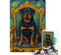 Puzzle de 1000 pièces pour Adolescents Rottweiler sur Un trône Style Van Gogh Casse-tête pour Adultes défi Stimulant pour Les Amis et la Famille (50x75cm)