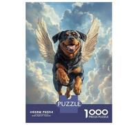 Puzzle De 1000 Pièces pour Adolescents Rottweiler with Angel Wings A Tribute to Strength and Love Puzzles pour Adultes Jeux Relaxants Découpe De Précision Cadeaux De Noël Et d'anniversaire 70x50cm/10