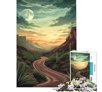Puzzle de 1000 pièces pour Adolescents Route désertique Vintage au Coucher du Soleil Jeu Pratique défi intellectuel Jouet addictif pour Femmes (Dimensions 38x26cm)