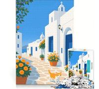 Puzzle de 1000 pièces pour Adolescents Rue d'une île Grecque avec Chat, Jeu Manuel, améliore la mémoire, Cadeau Unique pour Un Anniversaire ou Noël 38x26cm