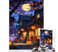 Puzzle de 1000 pièces pour Adolescents Rue Nocturne d'halloween avec lanternes citrouilles Jeu Anti-Stress Niveau de difficulté : Difficile (38x26cm)