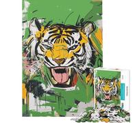 Puzzle de 1000 pièces pour Adolescents Rugissement de Tigre Art Abstrait Activités Amusantes à la Maison Améliore la mémoire Jouet Décoration Murale À partir de 14 Ans (38x52cm)