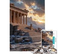 Puzzle de 1000 pièces pour Adolescents Ruines d'un Temple Antique au Coucher du Soleil Jeu Manuel idéal pour s'occuper Pendant Les Vacances à la Maison Activités Amusantes (50x75cm)