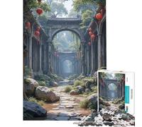 Puzzle de 1000 pièces pour Adolescents Ruines d'un Temple Asiatique envahi par la végétation avec lanternes Jeu de réflexion pour Adultes découpe de précision Difficile et Stimulant (Taille 38x26cm)
