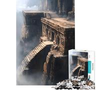Puzzle de 1000 pièces pour Adolescents Ruines d'un Temple Brumeux à flanc de Falaise Jeu éducatif et Stimulant Jouet Familial Course de Vitesse Manuelle Cadeau d'anniversaire (Taille 75x50cm)