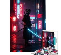 Puzzle de 1000 pièces pour Adolescents Samouraï Cyberpunk dans Un Paysage Urbain néon Jeu éducatif et ludique pour Toute la Famille Idée Cadeau (Dimensions 50x75cm)