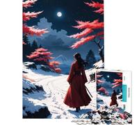 Puzzle de 1000 pièces pour Adolescents Samouraï des neiges Rouges Japonais Jeu de détente Jouet intellectuel et activité familiale (50x75cm)
