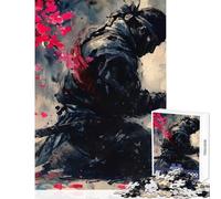 Puzzle de 1000 pièces pour Adolescents Samouraï en Contemplation Devant des cerisiers en Fleurs Jeu Anti-Stress Cadeau d'anniversaire Jeu éducatif Activité relaxante Dimensions 38x52cm