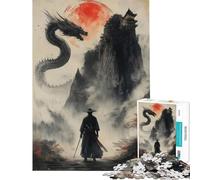 Puzzle de 1000 pièces pour Adolescents Samouraï Solitaire Contre Dragon - Stimule Le Cerveau - Cadeau d’Anniversaire - Décoration Murale - À partir de 14 Ans (50x75cm)