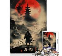 Puzzle de 1000 pièces pour Adolescents Samouraï Solitude Lune Rouge Décoration Murale Cadeau d'anniversaire Jeu éducatif Entraîne Le Cerveau et la motricité Fine Dimensions 50x75cm