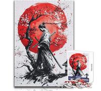 Puzzle de 1000 pièces pour Adolescents Samouraï sous la Lune Rouge, Jeu éducatif Impossible à Apprendre, Cadeau d'anniversaire (Taille 50x75cm)