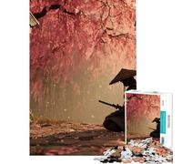 Puzzle de 1000 pièces pour Adolescents Samouraï sous Les cerisiers en Fleurs Jeu de Construction et d'assemblage pour Les Amis et la Famille (38x26cm)