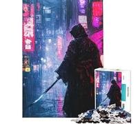 Puzzle de 1000 pièces pour Adolescents Samouraï sous Une Pluie de néons Jeux relaxants pour Adultes défi Stimulant Cadeau Unique pour Un Anniversaire ou Noël (Taille 50x75cm)