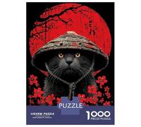 Puzzle De 1000 Pièces pour Adolescents Samurai Cat with Red Flowers Jeu De Réflexion Amusant Et Humoristique, Cadeau Unique pour Un Anniversaire Ou Noël 70x50cm/1000pcs