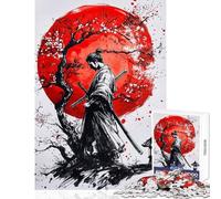 Puzzle de 1000 pièces pour Adolescents Samurai Red Moon Jeu éducatif pour Toute la Famille avec Poster et fiche de Questions-réponses Assortis (38x26cm)