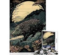 Puzzle de 1000 pièces pour Adolescents Sanglier Ukiyo E Japon Jeu de réflexion Jeu éducatif pour Passer Le Temps Pendant Les Vacances à la Maison Renforce l'amour Entre Les Couples (52X38cm)