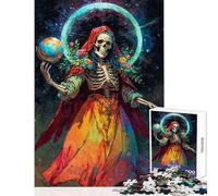 Puzzle de 1000 pièces pour Adolescents Santa Muerte avec Globe et Fleurs Jeu éducatif améliore la mémoire décoration intérieure Jouet Cadeau d'anniversaire (50x75cm)
