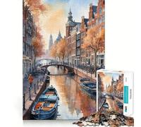 Puzzle de 1000 pièces pour Adolescents Scène de Canal à Amsterdam Jeu cognitif et Artistique aux détails précis pour des Moments de détente Décoration de Noël (50x75cm)