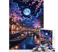 Puzzle de 1000 pièces pour Adolescents Scène Nocturne des canaux de Venise avec la Lune Jeu éducatif Décoration Murale Renforce l'amour Entre Les Couples (38x52cm)