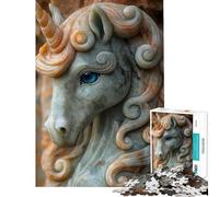 Puzzle de 1000 pièces pour Adolescents Sculpture de Licorne en Jade Difficile et Stimulant Jeu Anti-Stress et Casse-tête pour Les 14 Ans et Plus (38x26cm)