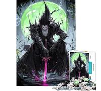Puzzle de 1000 pièces pour Adolescents Seigneur Samouraï au Clair de Lune Vert Activités Amusantes à la Maison améliore la mémoire Jeux en Famille Convient aux 14 Ans et Plus (38x52cm)